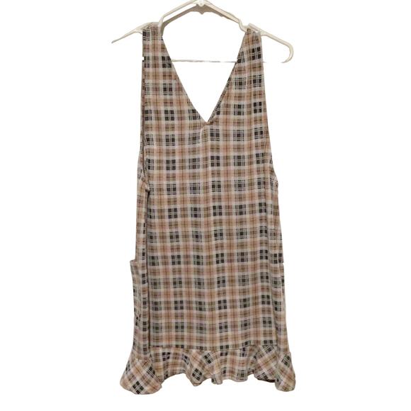Boohoo Plaid Dress White Brown Tan Checkered Womens Size US 10 UK 14 - Picture 3 of 4